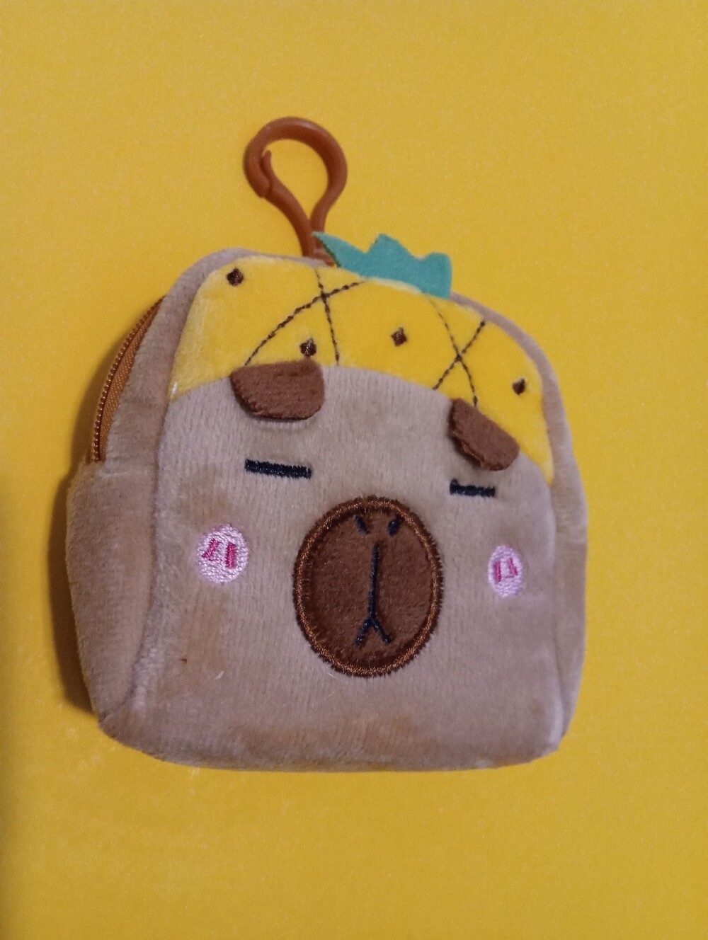 Plush Capybara Pineapple Kids Coin Pouch/Purse - Charm/pendant. Yellow & Brown